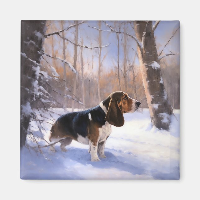 Imán Basset Hound Let It Snow Navidades (Frente)
