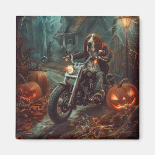 Imán Basset Hound Montando Motocicleta Halloween Espelu