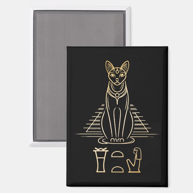 Imán Bastet con nombre en jeroglíficos y pirámide de Eg (Anverso/Reverso)