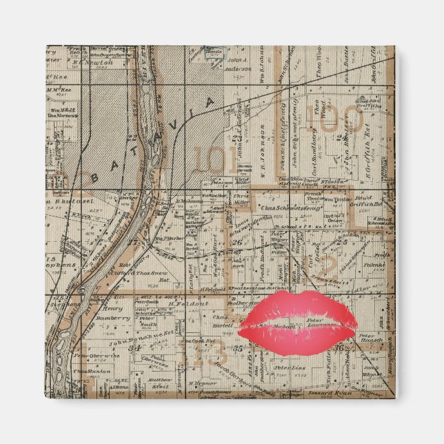 Imán Batavia Illinois Plat Map 1870 Fox River Valley (Frente)