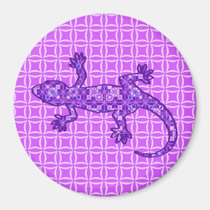 Imán batik tribal Gecko - violeta y amatista morado
