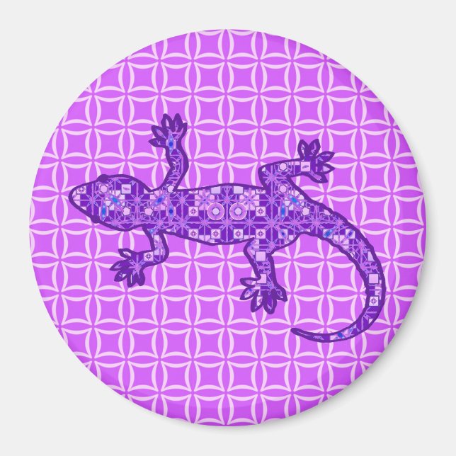 Imán batik tribal Gecko - violeta y amatista morado (Frente)