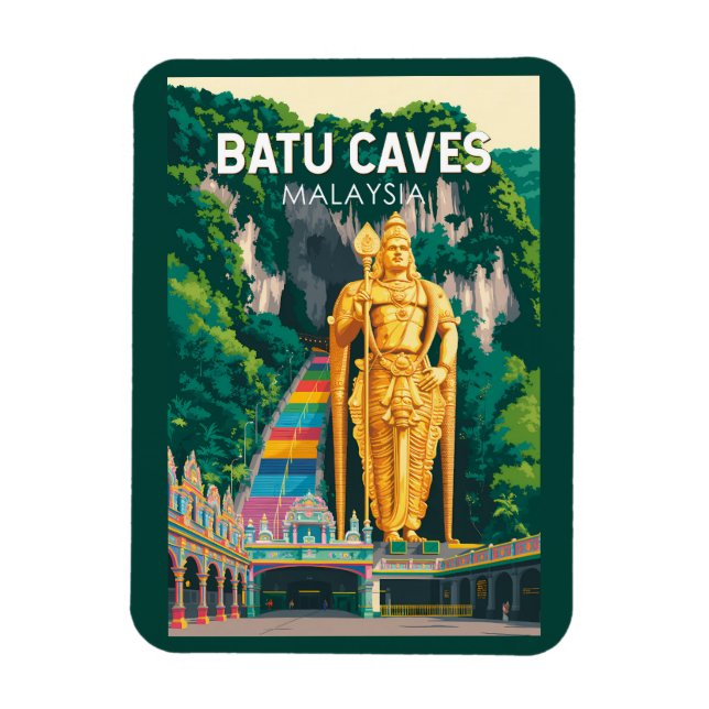 Imán Batu Caves Malaysia Illustration Travel Art Retro (Vertical)
