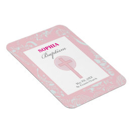 Imán Bautismo Chica de encaje rosado