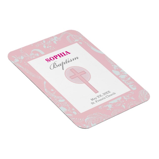Imán Bautismo Chica de encaje rosado (Lado Derecho)