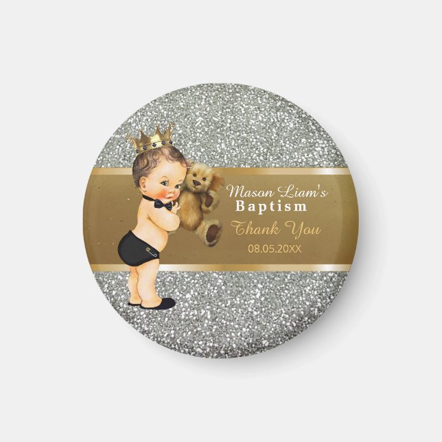 Imán Bautismo de niño bebé | Gracias Keepsake Gold Silv (Frente)