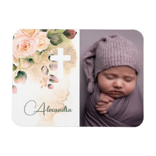 Imán Bautismo religioso Christening Foto Rosas Rosa