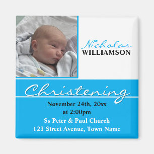 Imán Bautizo de la foto o invitación azul del bautismo