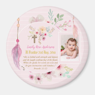 Imán BAUTIZO Floral Rosa Baptism Biblia Verse Chica