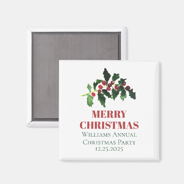 Imán Bayas Elegantes Botánico Navideño Simple (Anverso/Reverso)