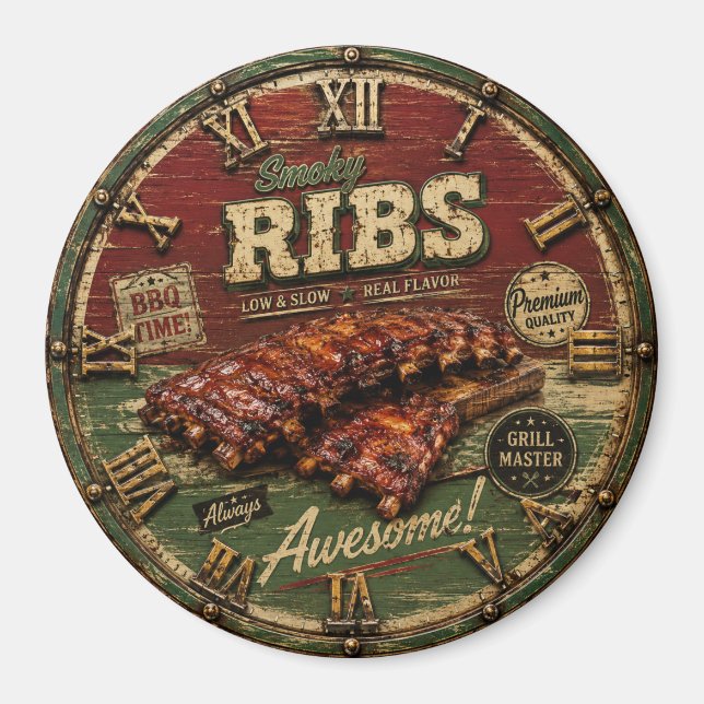 Imán BBQ Ribs Smokehouse Barbecue  Grill Master Gift (Frente)