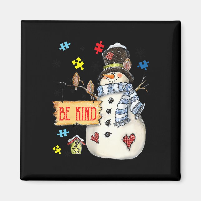 Imán Be Kind Snowman Puzzle Autism Awareness Funny Fami (Frente)