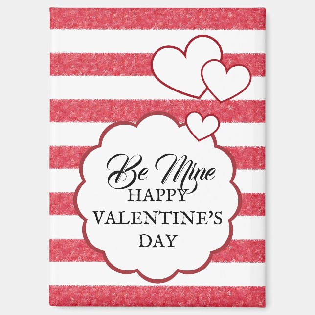 Imán Be Mine Happy Valentine's Day Heart Chalk Stripes (Anverso)