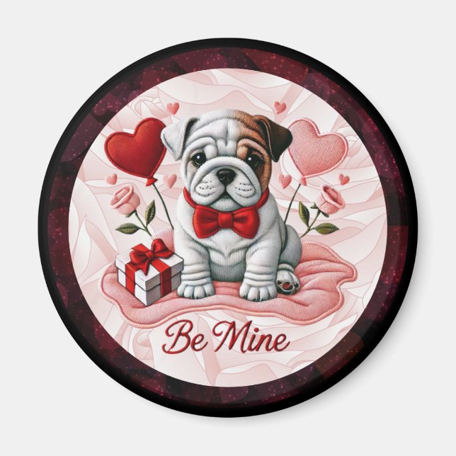 Imán "Be Mine Valentine English Bulldog Round Magnet (Frente)