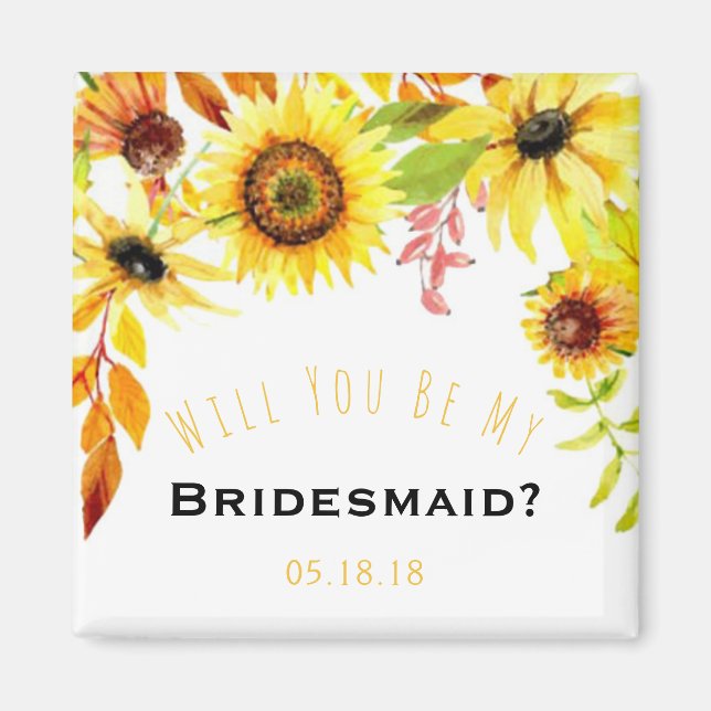 Imán Be My Bridesmaid Rustic Sunflowers Boda (Frente)