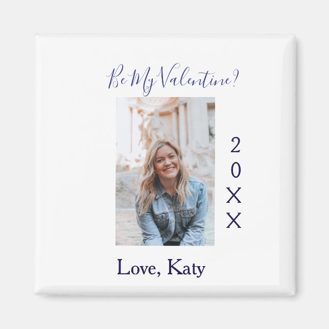 Imán Be my valentine love name purple year photo simple (Frente)