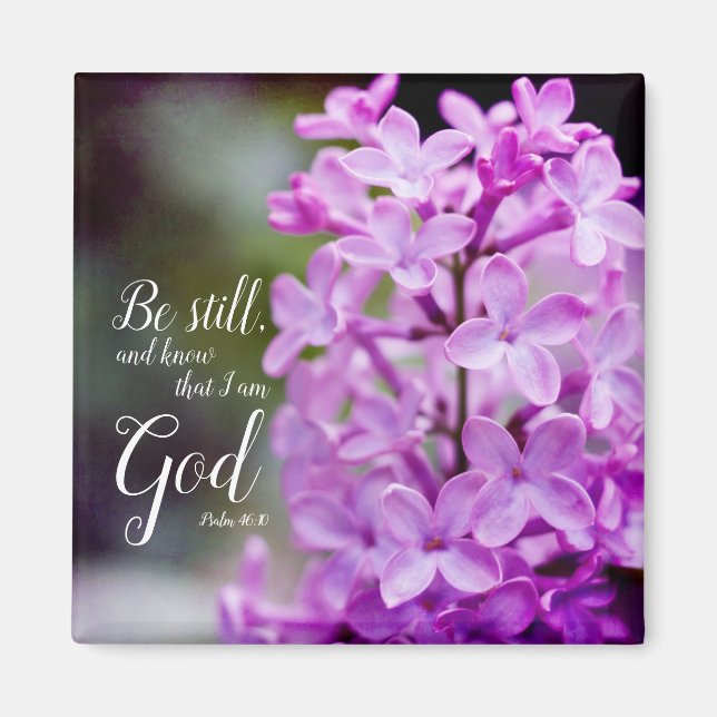 Imán Be Still Psalm 46:10 Flores De Lino Púrpura (Frente)