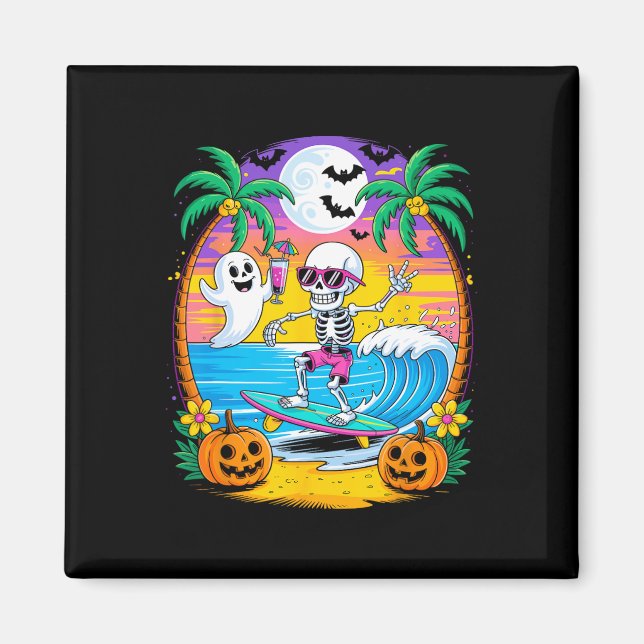 Imán Beach Funny Halloween Vibes Summerween Skeleton Gh (Frente)