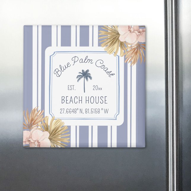 Imán Beach House Blue Stripes Coastal Boho Farmhouse (In situ)