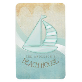 Imán Beach House Nautical Sailboat Aqua Blue ID623