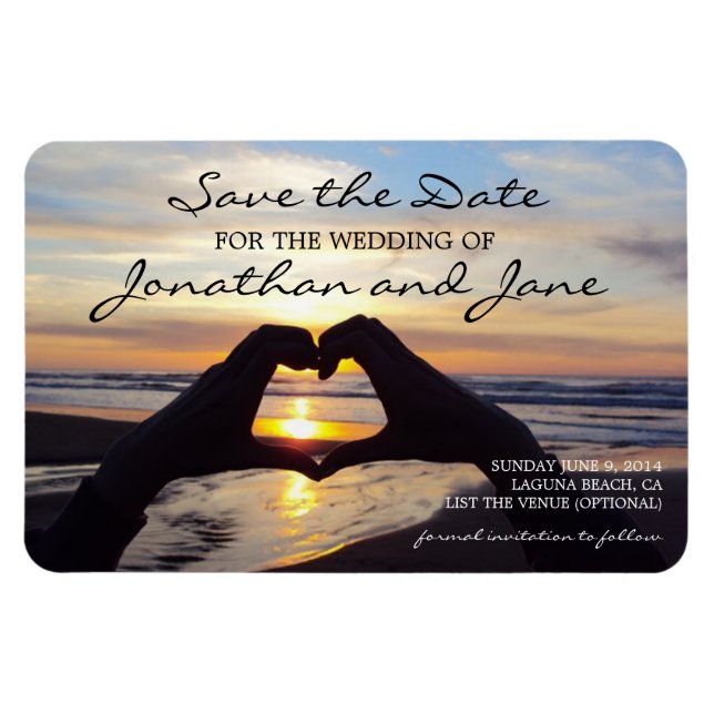 Imán Beach Ocean Love Heart Wedding Save the Date (Horizontal)
