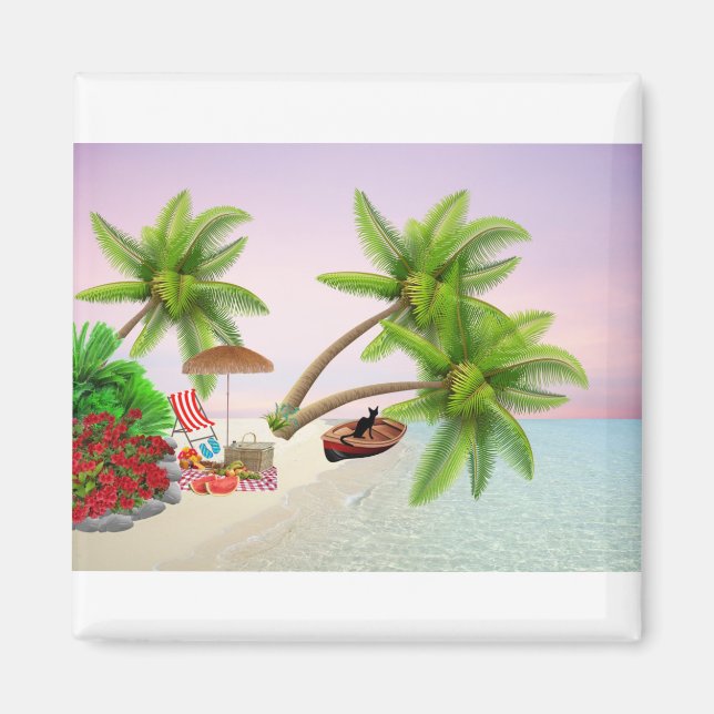 Imán Beach Picnic Barco Bush Palm Trees Beach Chair (Frente)