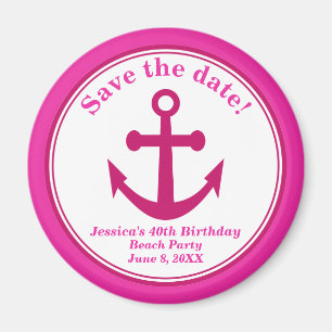 Imán Beach Save the Date Magnet Pink Anchor Cumpleaños