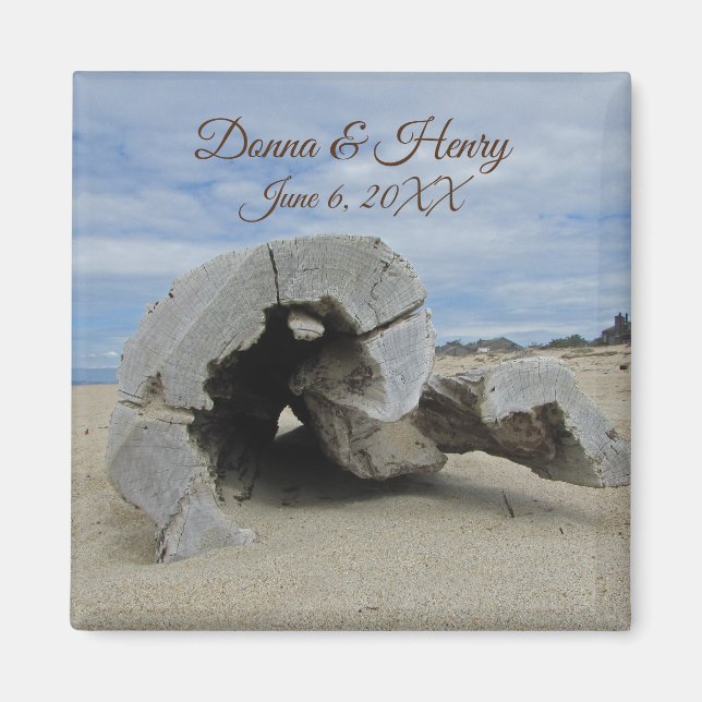 Imán Beach Wedding Memento Driftwood Photo Oceanside (Frente)