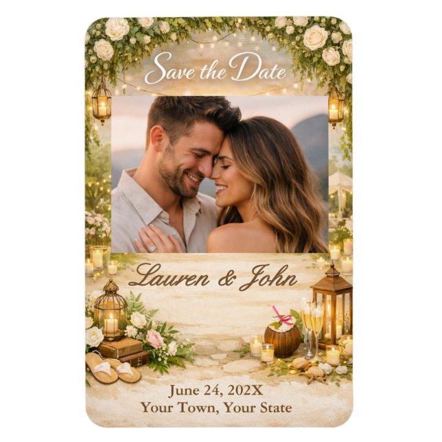 Imán Beachside Garde Photo Save The Date Wedding Magnet (Vertical)