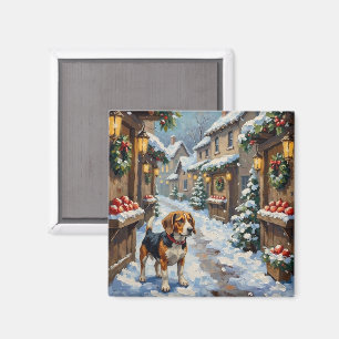 Imán Beagle Antiguo en Mercado Navideño Nevado