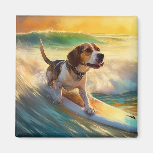 Imán Beagle Beach Surfing Painting (Frente)