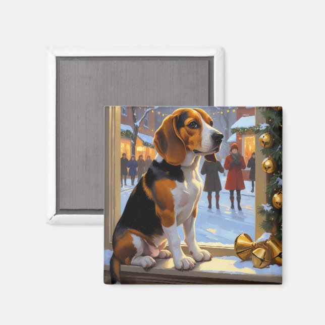 Imán Beagle con Luces de Navidad Fiesta (Anverso/Reverso)