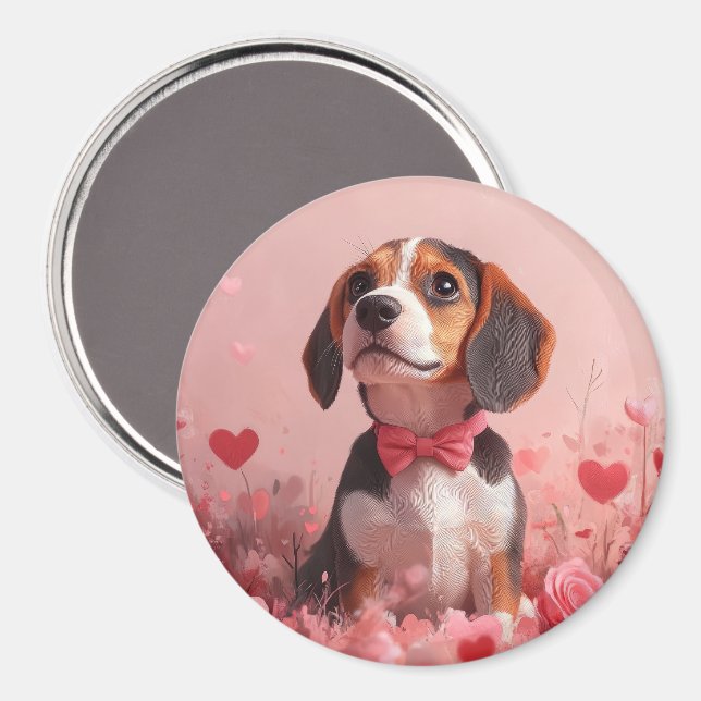 Imán Beagle con Rosas - Día de San Valentín (Anverso/Reverso)