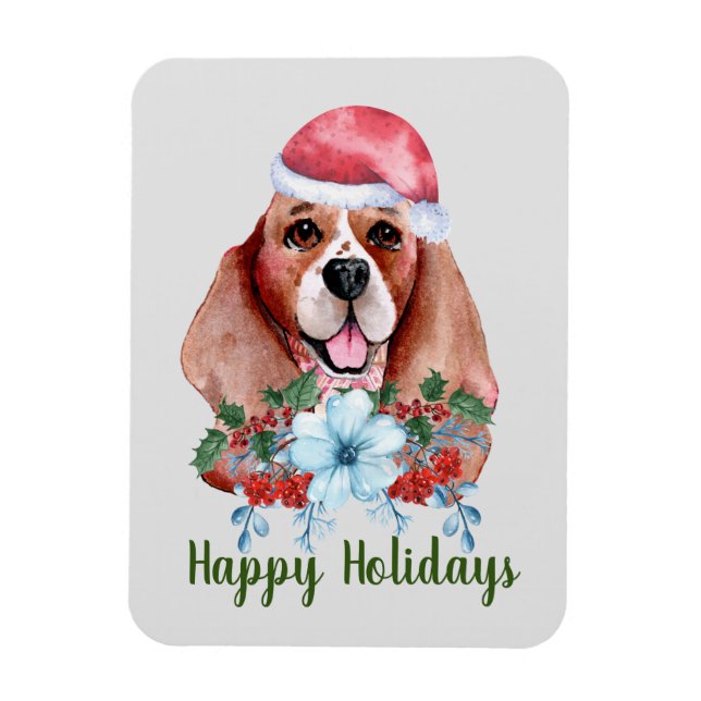 Imán Beagle de Navidad Personalizable Fiesta (Vertical)