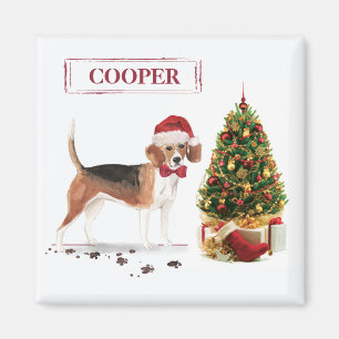 Imán Beagle Divertido Perro de Navidad con Árbol
