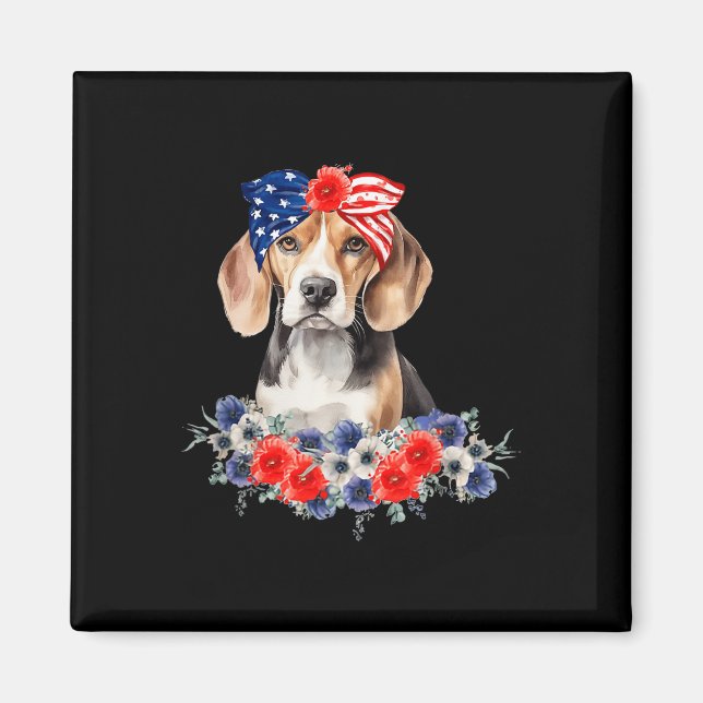 Imán Beagle Dog Bandana Bandera Estadounidense 4 De Jul (Frente)