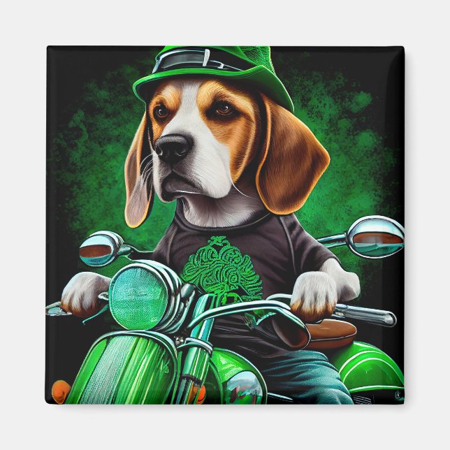 Imán Beagle Dog conduciendo en bicicleta el Día de San  (Frente)