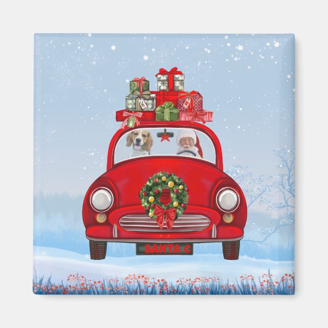 Imán Beagle Dog In Car With Santa Claus  (Frente)
