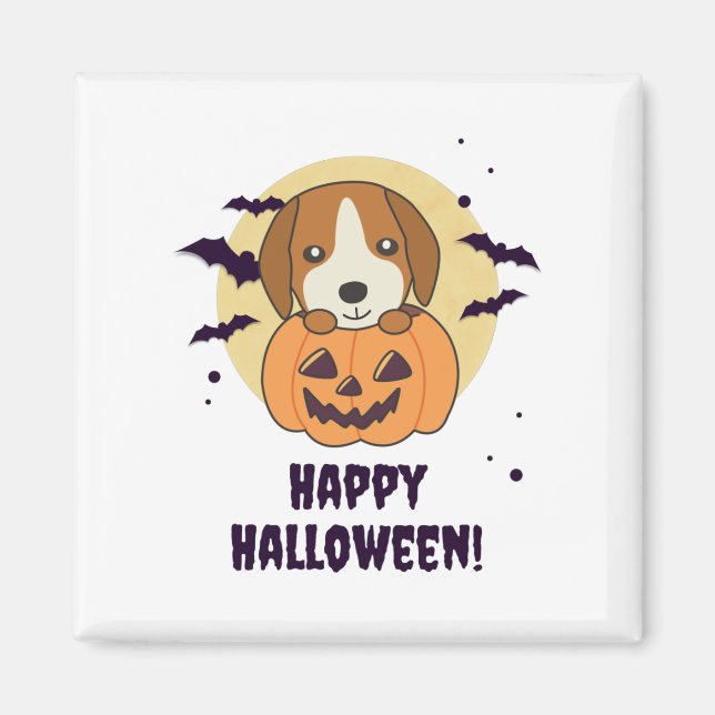 Imán Beagle En Calabaza Dulces Perros Feliz Halloween (Frente)
