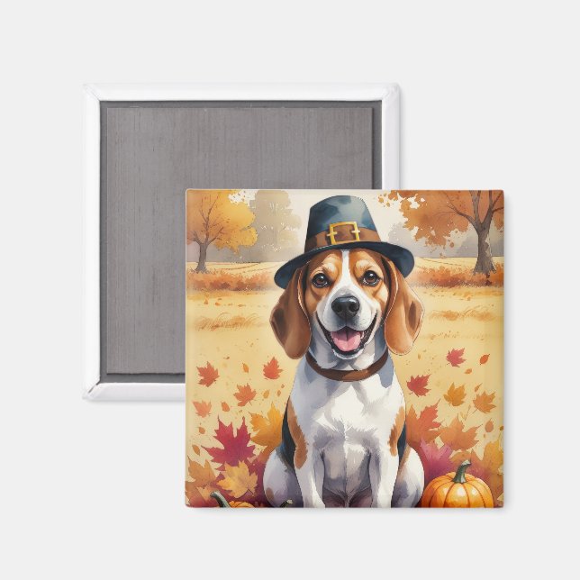 Imán Beagle en otoño deja arte de Acción de Gracias (Anverso/Reverso)
