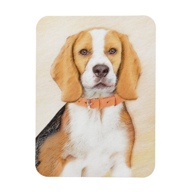 Imán Beagle Hound Dog Pintura original de animales (Vertical)