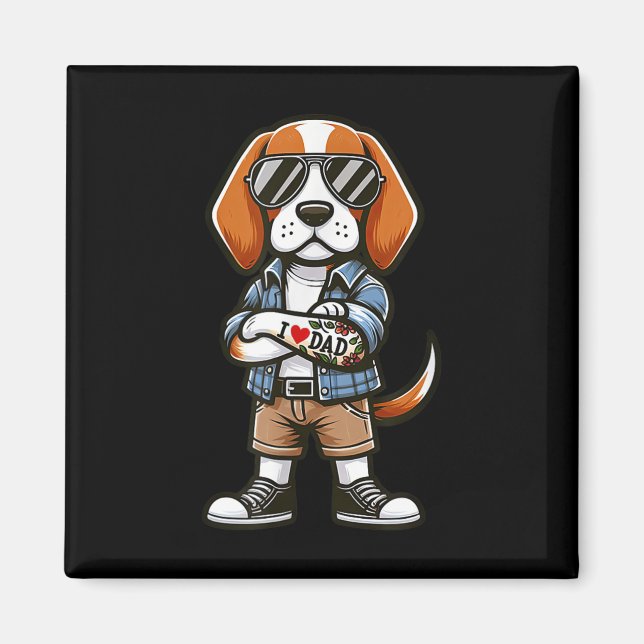 Imán Beagle I Love Dad Funny Dog Tattoo (Frente)