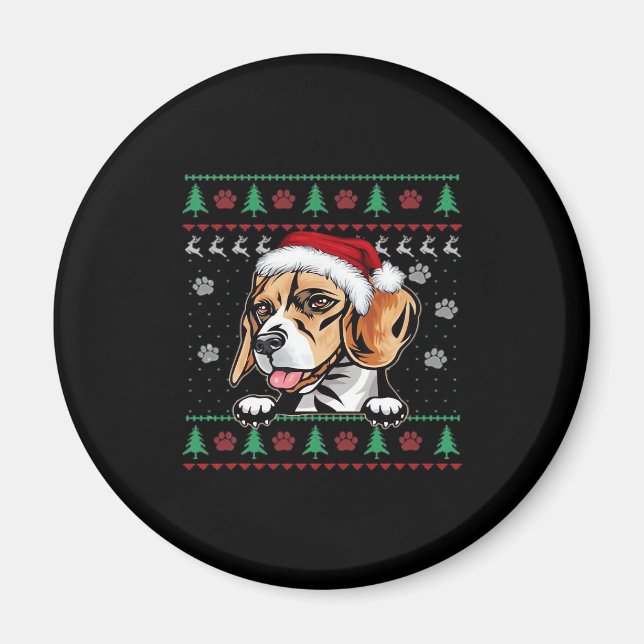 Imán Beagle Navidades Uglyer Dog Xmas camiseta sobredim (Frente)