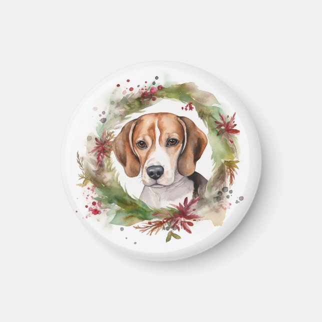 Imán Beagle Navidades Wreath Festimes Pup (Frente)