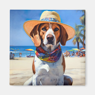 Imán Beagle on Beach, regalo de verano para los amantes