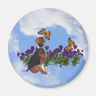 Imán Beagle Puppy Mariposas Flores De Animales
