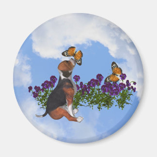 Imán Beagle Puppy Mariposas Flores De Animales
