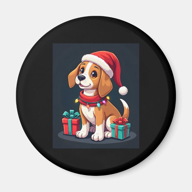 Imán Beagle Xmas Encendiendo A Navidades De Perro De Sa (Frente)
