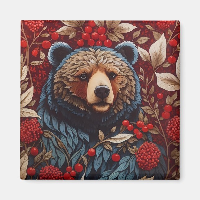 Imán Bear rojo Berries William Morris inspirado (Frente)