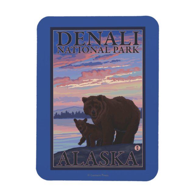 Imán Bear y Cub - Parque Nacional Denali, Alaska (Vertical)